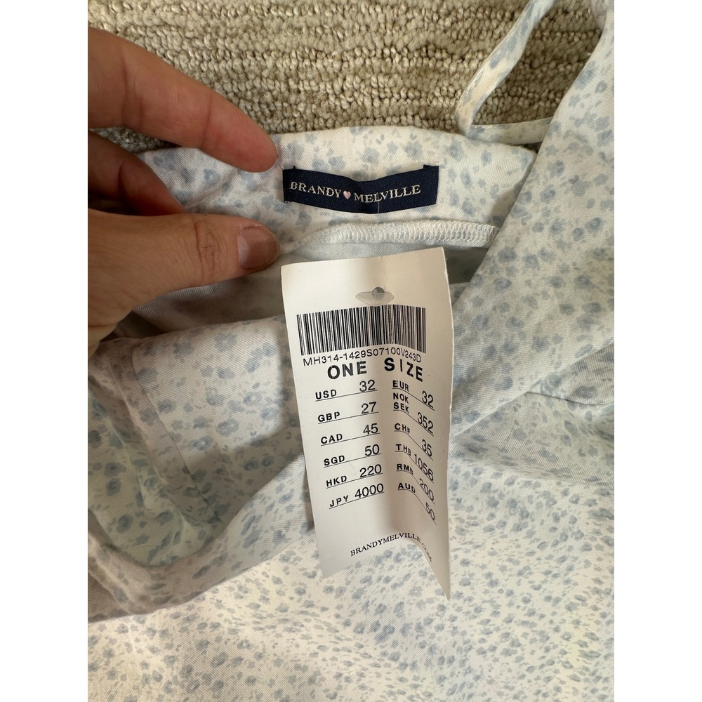Brandy Melville Blue Floral Mini Dress White Adjustable Straps Tie Back One Size - Picture 7 of 11